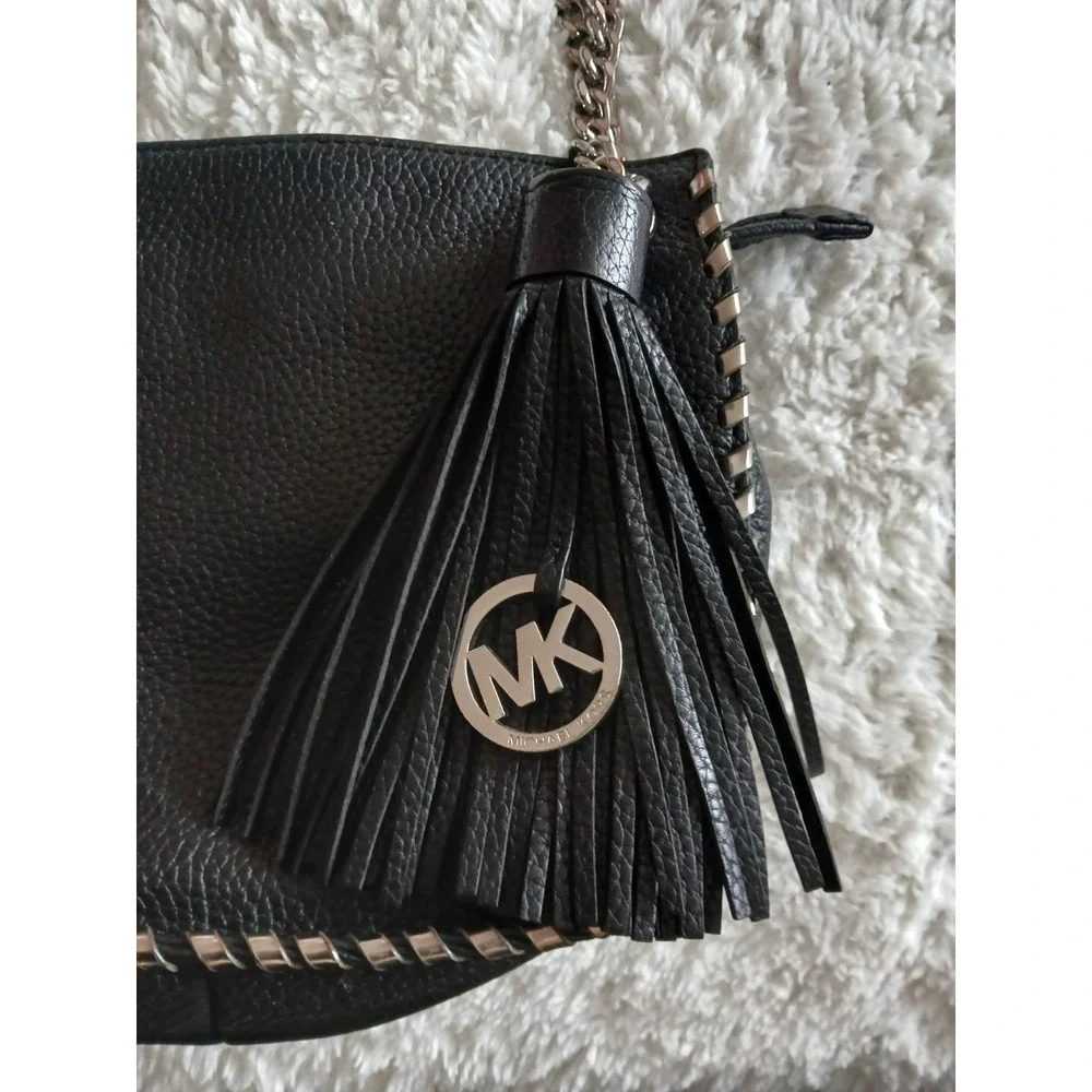 Michael Kors Small Black Whipped Chelsea Leather Messenger Bag Tassel Logo